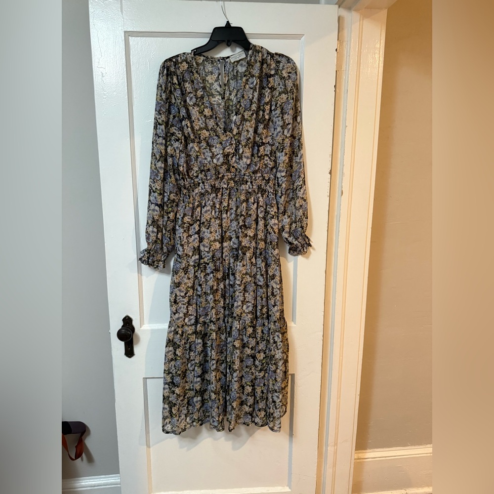 Dress Forum Tan and Brown Long Sleeve V-Neck Sundress